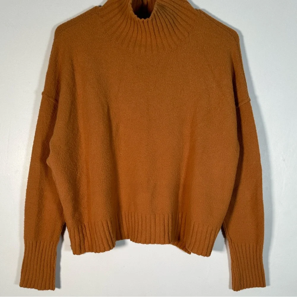 Free People Sweater Ribbed Mock Neck In Pumpkin Pie Cozy Knit Size S